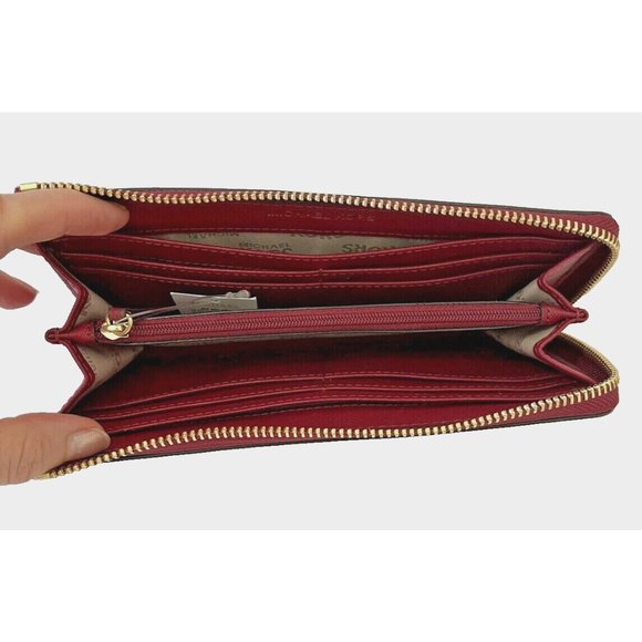 New Michael Kors Jet Set Item Large Three-Quarter Zip Wallet Leather Cherry - Picture 5 of 5